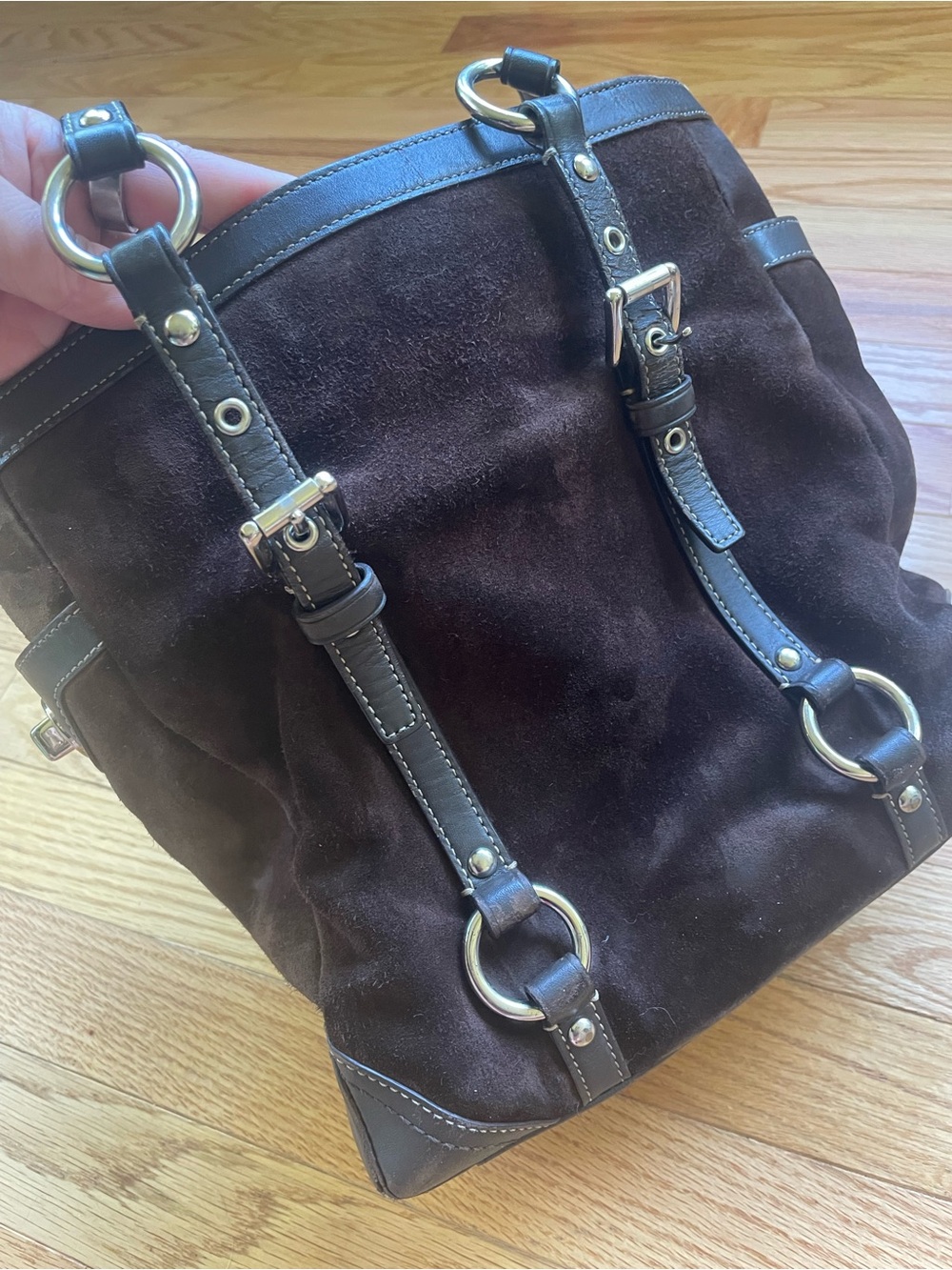 Coach Chocolate Brown Suede “Lunch Bag” with Leather Trim Y2K - Picture 7 of 12